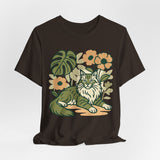 Cat with Plants Tee, Unisex Graphic Shirt, Pawsome Travel Shirt, Pet Lover Gift, Outdoor Adventure Apparel