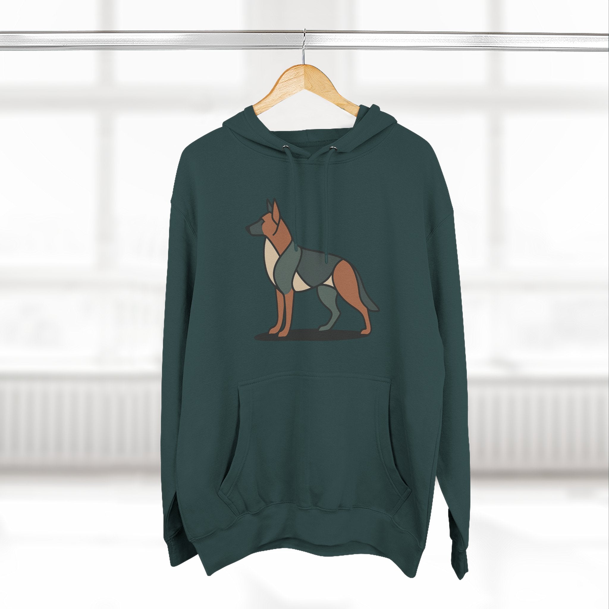 Geometric German Shepherd Signature Fleece Hoodie with Back Print - Pet Parent Gift, Cozy Dog Hoodies, Animal Lover Wardrobe, Comfortable Hooded Sweatshirt Musthaves