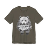 Bear with Fish Catch – Hand-Drawn Wildlife T-Shirt, Rustic Nature Graphic Tee, Artisan Wildlife Graphic Tee