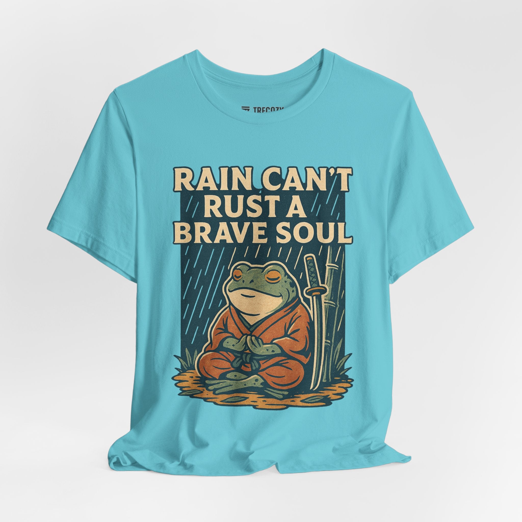 Rain Can’t Rust a Brave Soul – Japanese Ukiyo-e Samurai Frog T-Shirt, Zen Warrior Graphic Tee
