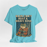 Rain Can’t Rust a Brave Soul – Japanese Ukiyo-e Samurai Frog T-Shirt, Zen Warrior Graphic Tee