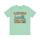 Catitude Purr More Stress Less Cat Tee, Cozy Cat Lover Shirt, Gift for Pet Owners, Trending Cute Animal Top, Cute Cat Tee