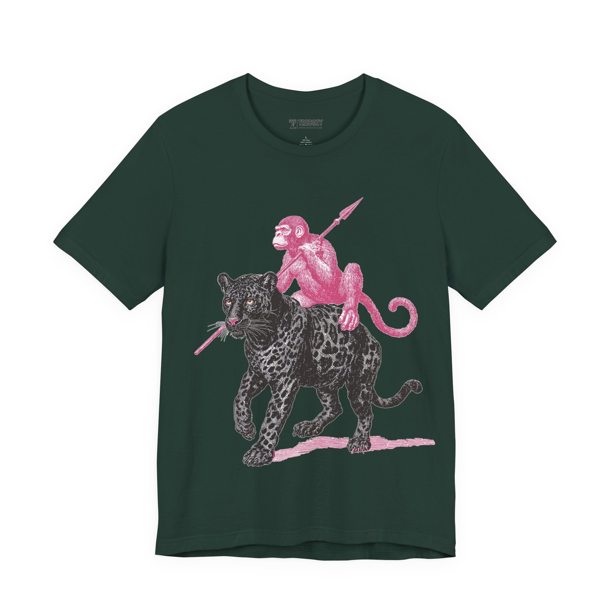 Warrior Monkey & Panther – Bold Tribal-Inspired T-Shirt, Fierce Jungle Duo Graphic Tee, Bold Animal Print Shirt