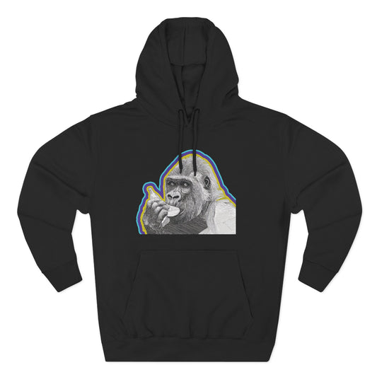 Psychedelic Gorilla Hoodie – Hand-Drawn Banana Graphic, Bold Neon Urban Streetwear, Perfect for Gifts, Lounging, Nature Lovers
