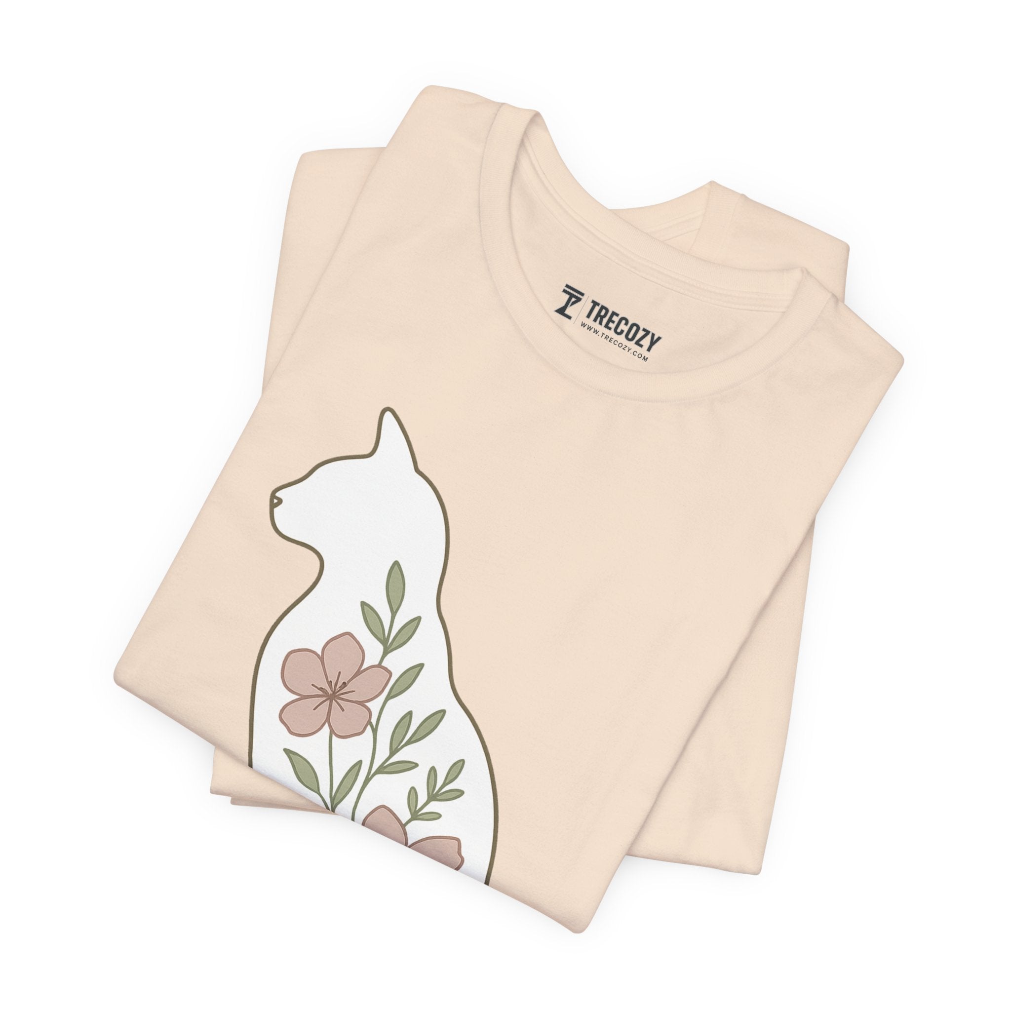 Floral Cat Tee, Cozy Cat Lover Shirt, Gift for Pet Owners, Cute Animal Top, Nature Inspired Fashion
