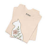 Floral Cat Tee, Cozy Cat Lover Shirt, Gift for Pet Owners, Cute Animal Top, Nature Inspired Fashion