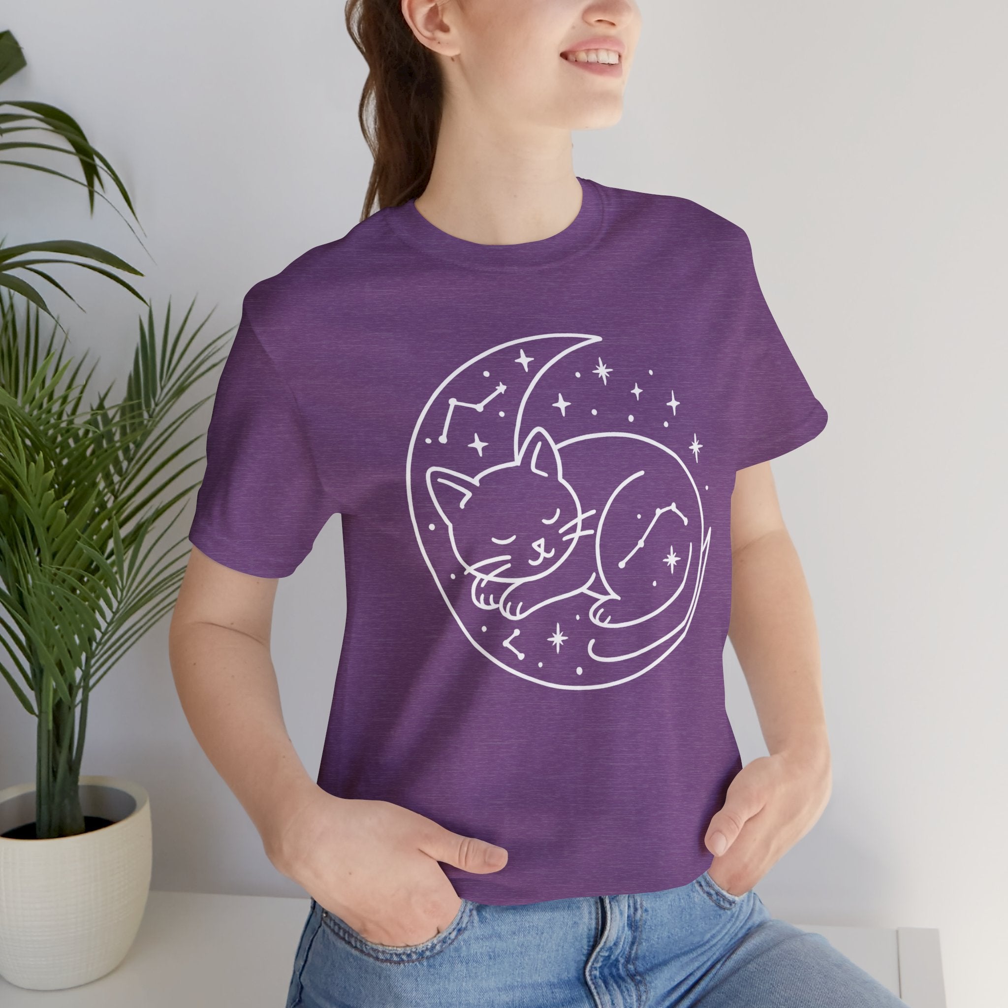 Cozy Cat Moon T-Shirt - Relaxed Tee for Cat Lovers, Perfect Gift for Birthdays, Holidays, or Casual Wear, Soft Cotton Top, Animal Lovers Tee