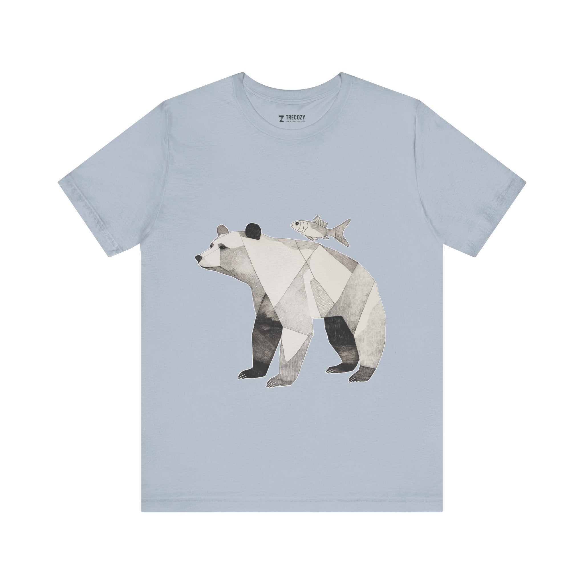 Geometric Bear & Fish – Hand-Drawn Abstract Wildlife T-Shirt, Modern Nature Graphic Tee, Wildlife Graphic Tee