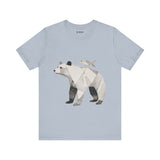 Geometric Bear & Fish – Hand-Drawn Abstract Wildlife T-Shirt, Modern Nature Graphic Tee, Wildlife Graphic Tee