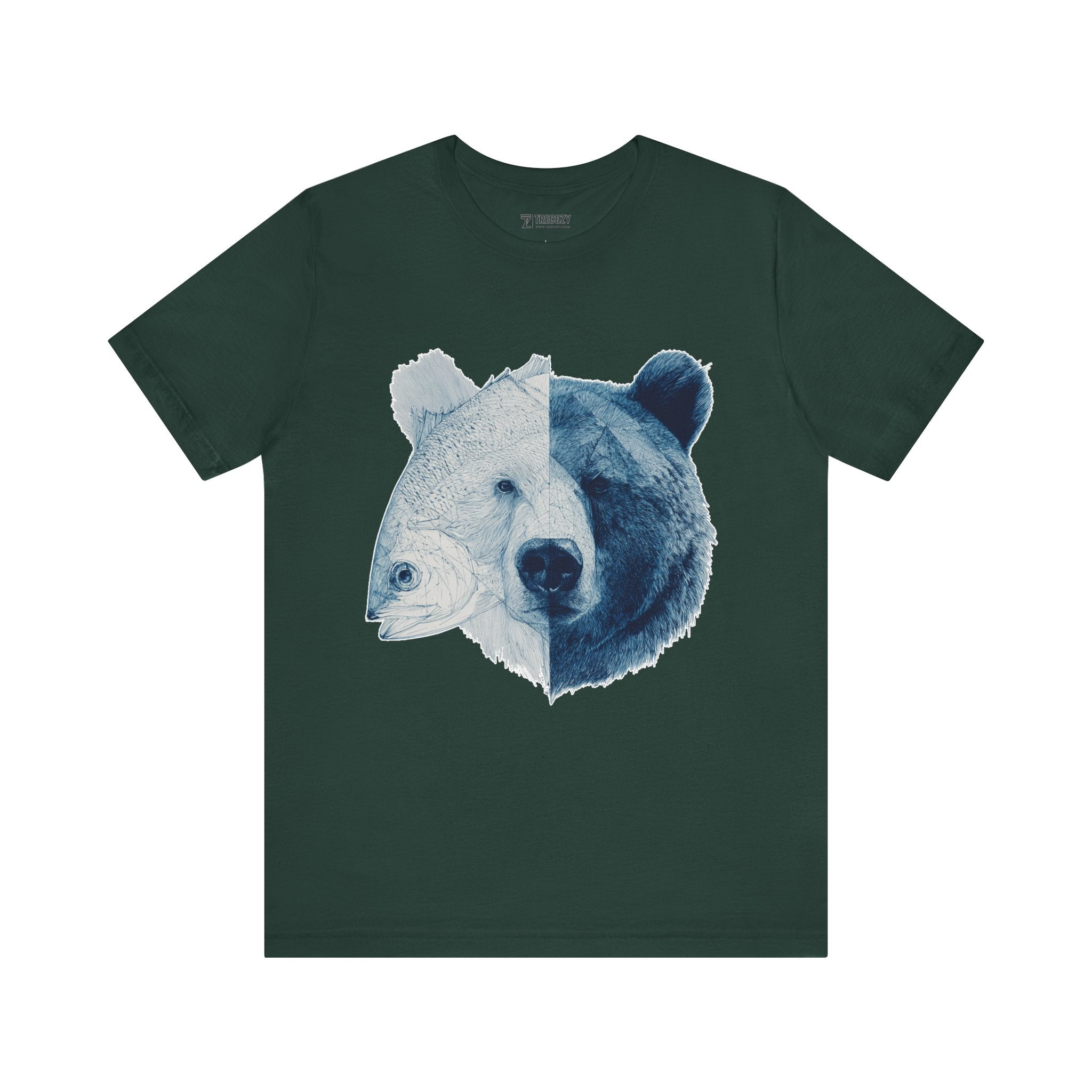 Bear & Fish Duality – Artistic Wildlife Fusion T-Shirt, Nature-Inspired Graphic Tee