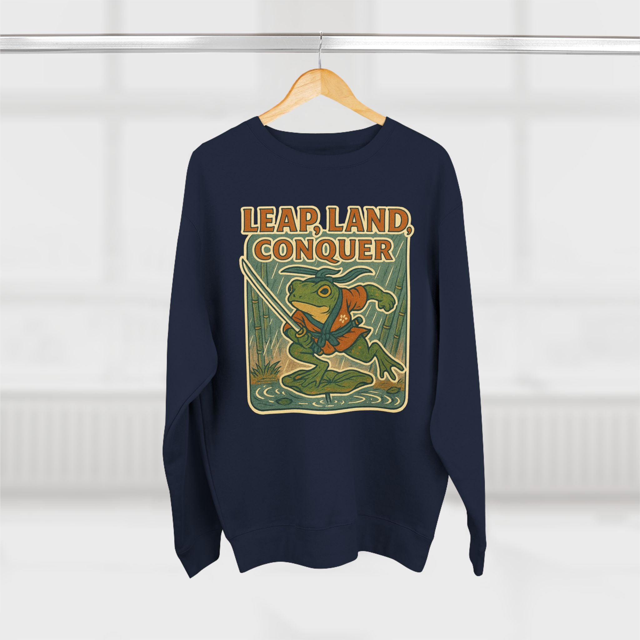 Ukiyo-e Whimsical Frog Adventure Sweatshirt | Leap Land Conquer Unisex Crewneck | Perfect for Nature Lovers, Gift for Friends, Cozy Casual Wear