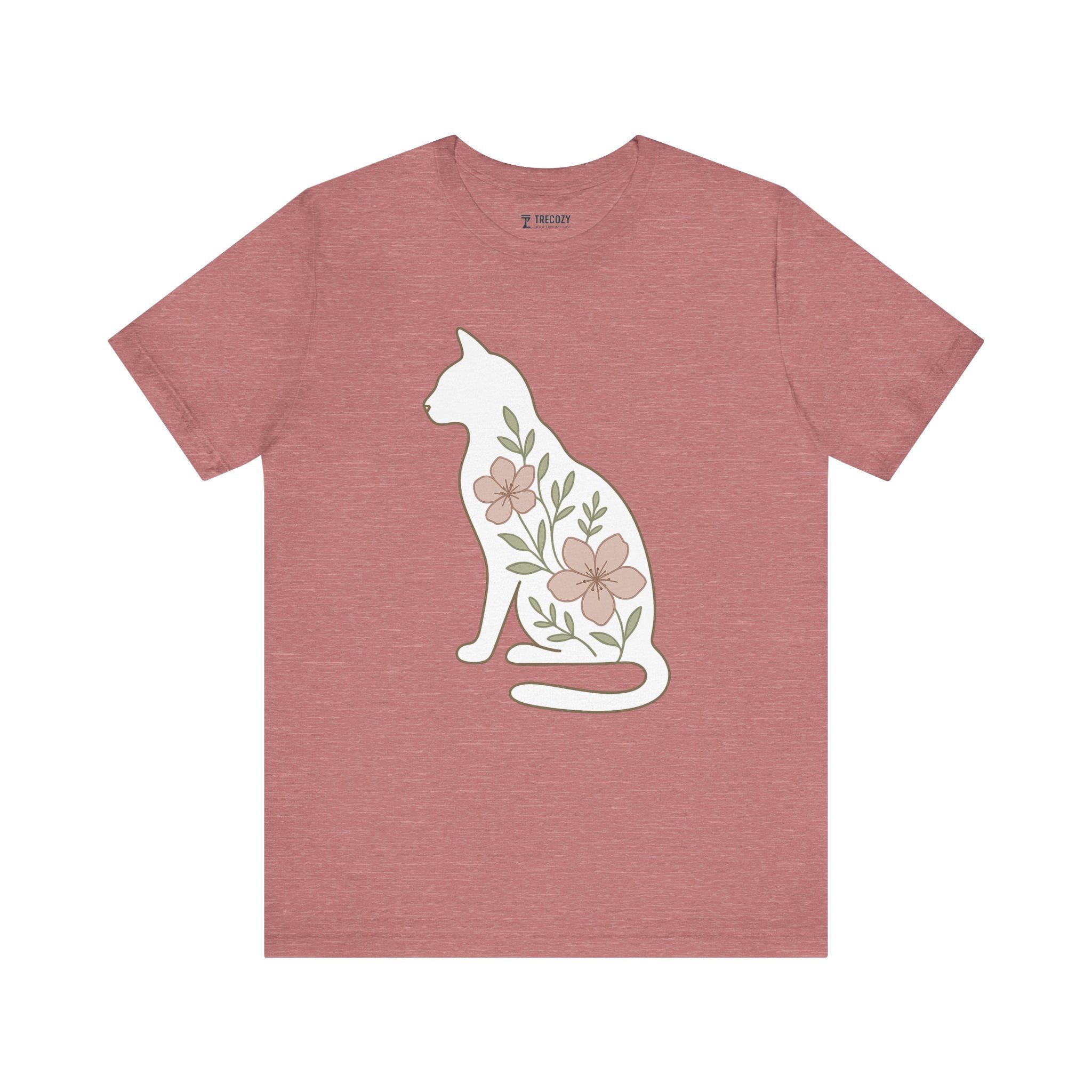 Floral Cat Tee, Cozy Cat Lover Shirt, Gift for Pet Owners, Cute Animal Top, Nature Inspired Fashion