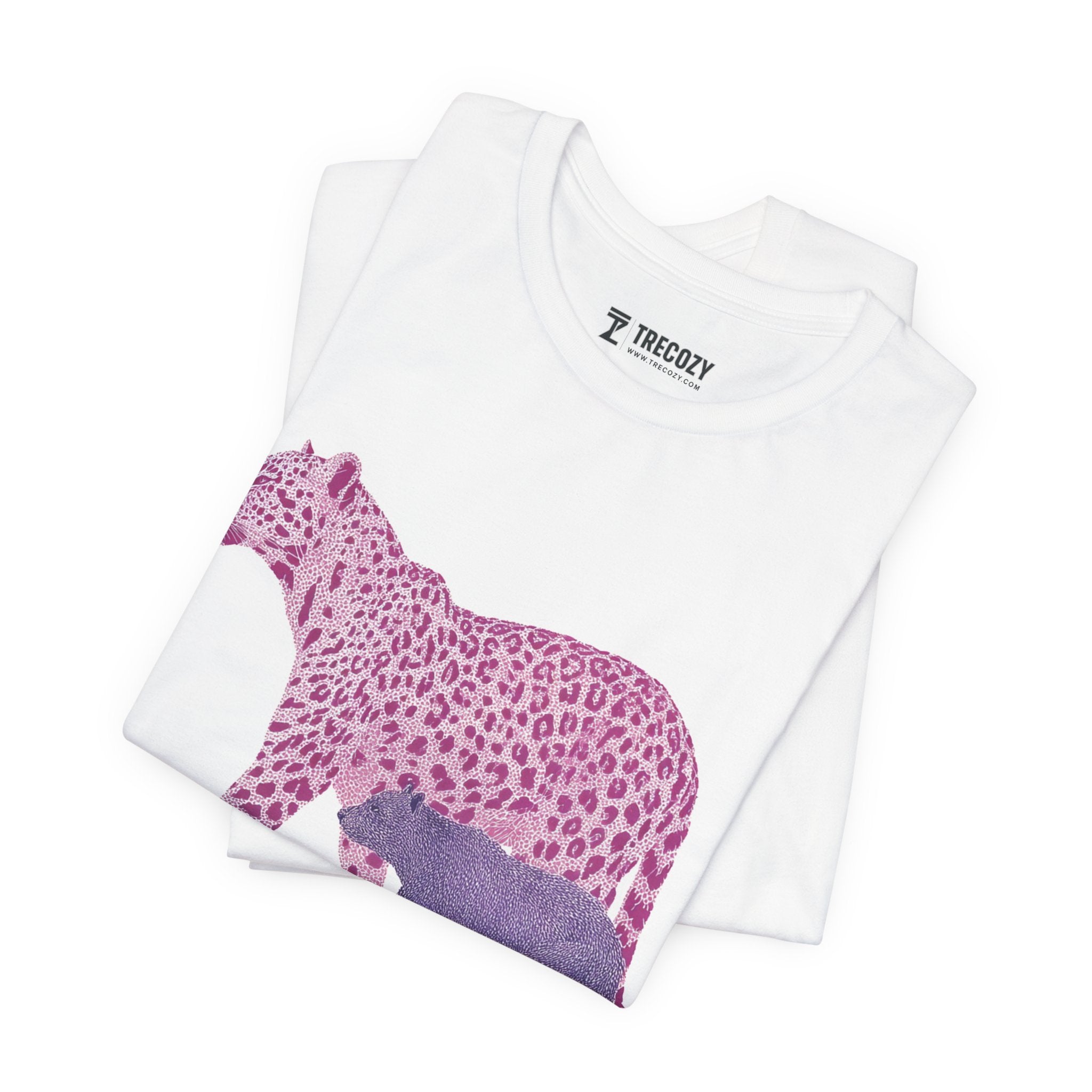 Leopard & Bear Duo – Artistic Wildlife T-Shirt, Bold Pink & Purple Animal Graphic Tee, Nature-Inspired Graphic Tee