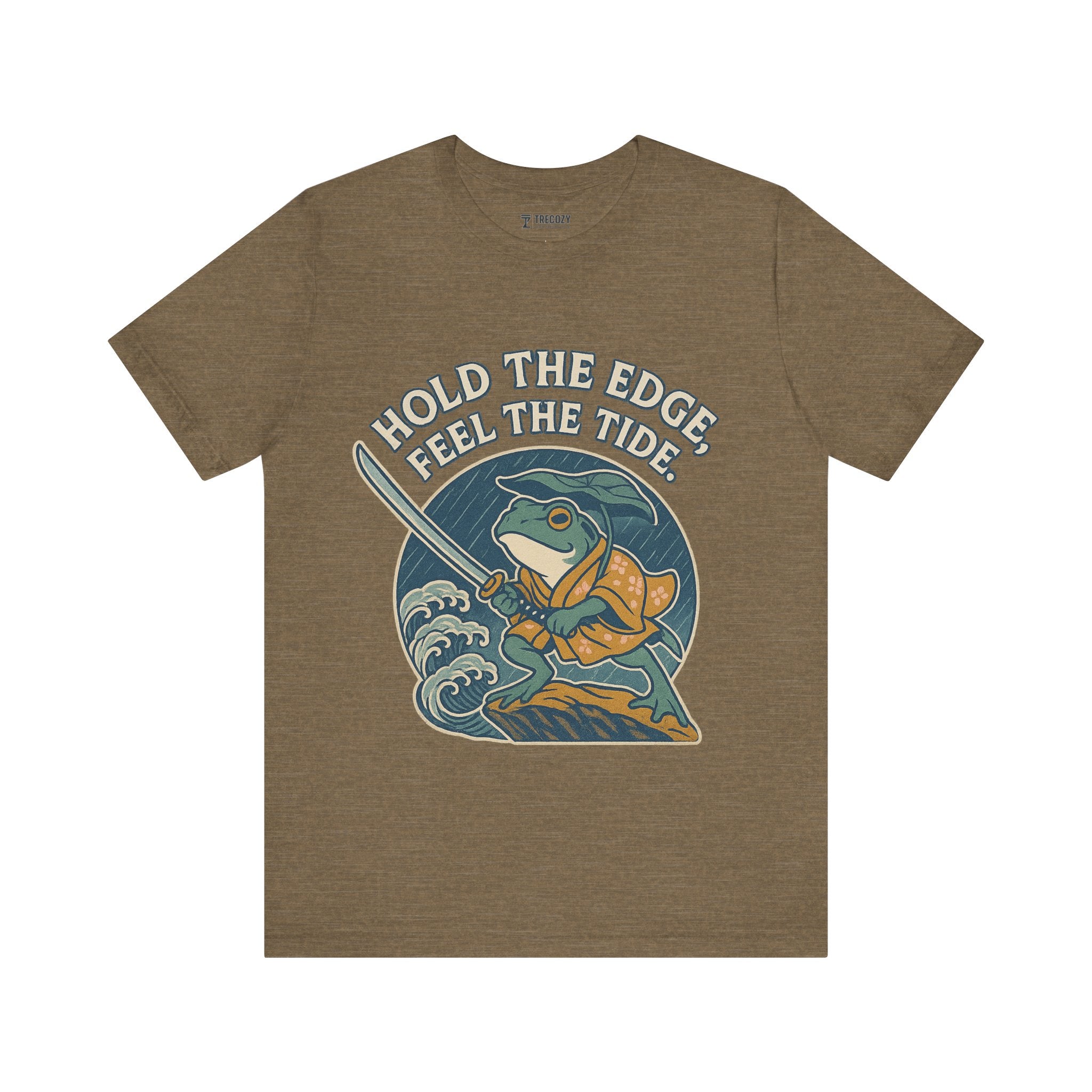Hold the Edge, Feel the Tide – Japanese Ukiyo-e Samurai Frog T-Shirt, Warrior Wave Graphic Tee