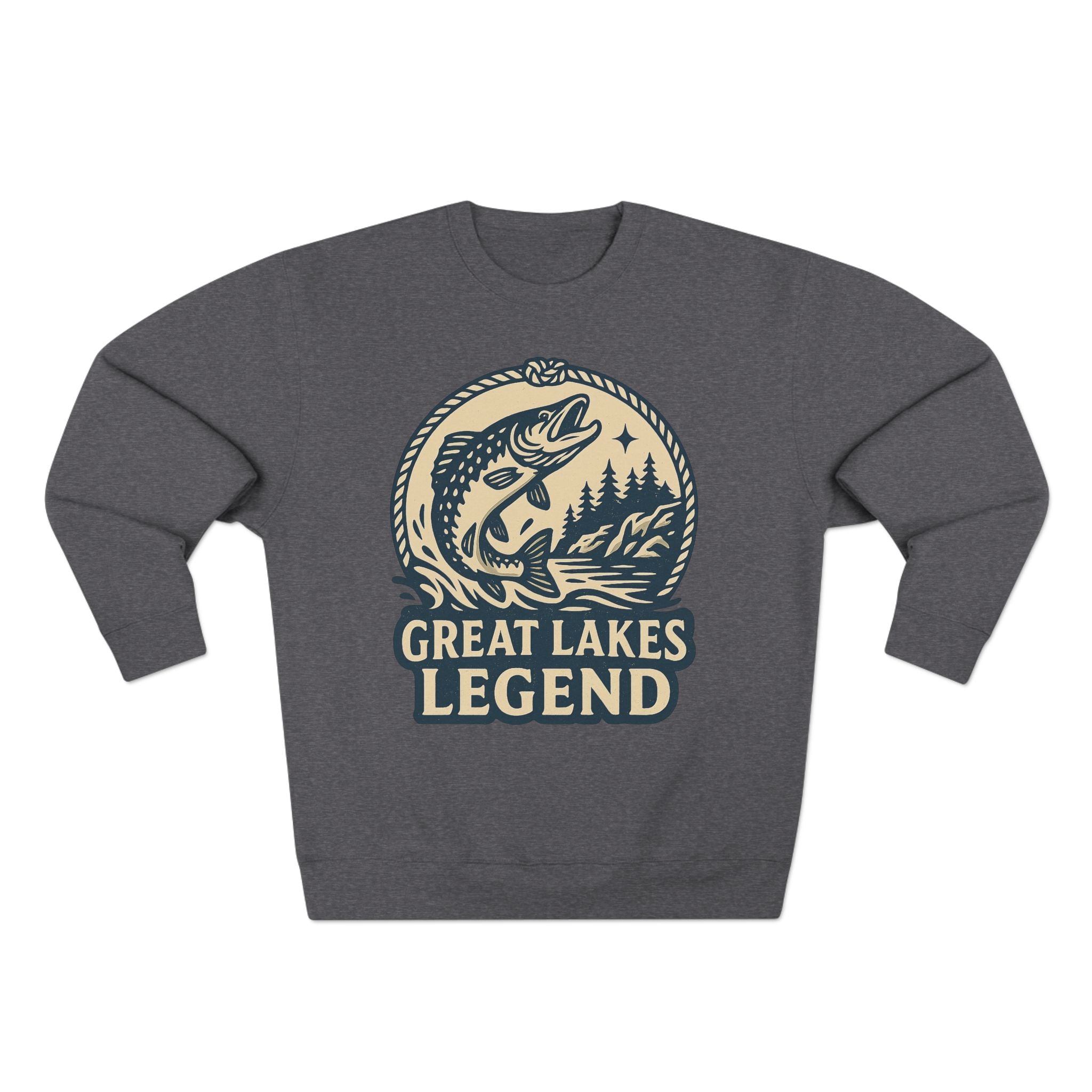 Great Lakes Legend Unisex Crewneck Sweatshirt | Cozy Outdoors Vibe, Perfect for Nature Lovers, Gift for Fishermen, Casual Wear, Fall Fashion