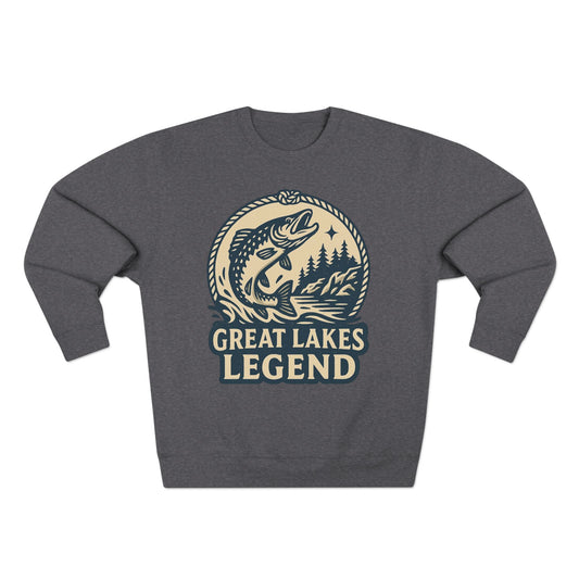 Great Lakes Legend Unisex Crewneck Sweatshirt | Cozy Outdoors Vibe, Perfect for Nature Lovers, Gift for Fishermen, Casual Wear, Fall Fashion