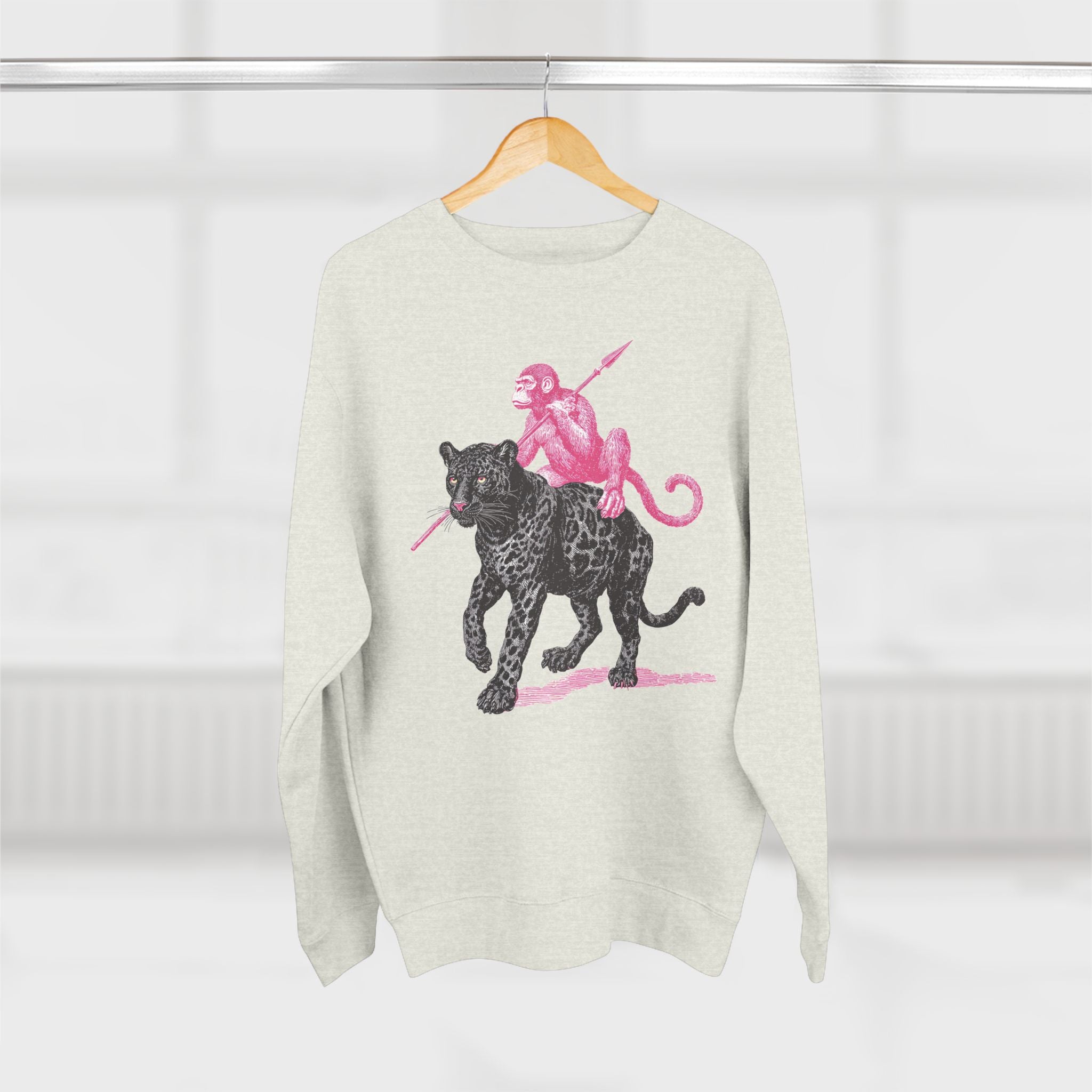 Leopard and Monkey Crewneck Sweatshirt, Cozy Sweatshirt, Nature Lover Gift, Animal Sweatshirt, Casual Wear, Unisex Fashion