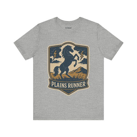 Plains Runner Unisex Tee – Vintage Graphic Horse T-Shirt for Outdoorsy Souls, Perfect Gift for Adventurers, Casual Wear, or Travel