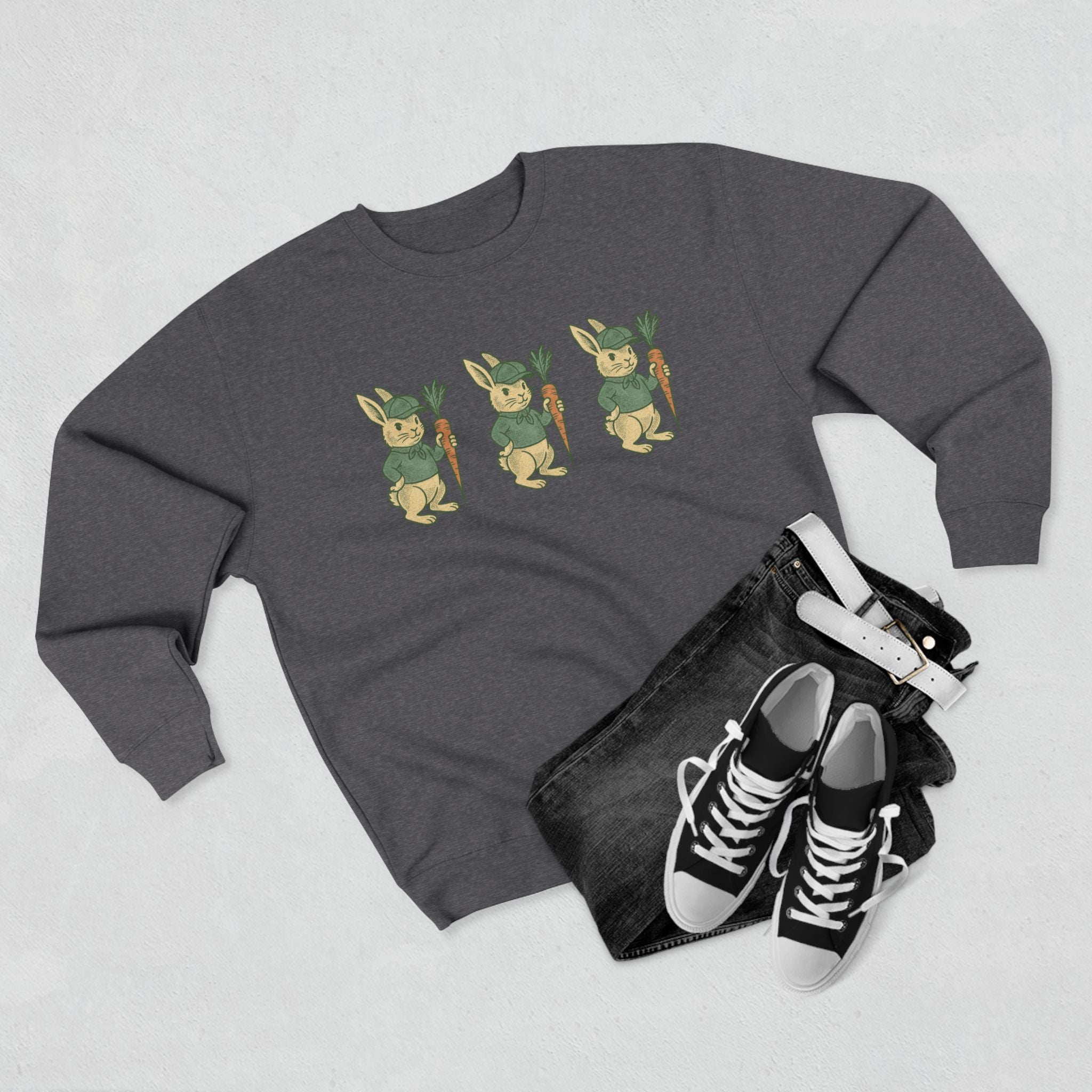 Playful Rabbit Sweatshirt - Cute Unisex Crewneck, Spring Apparel, Easter Gift, Cozy Wear, Animal Lover's Fashion