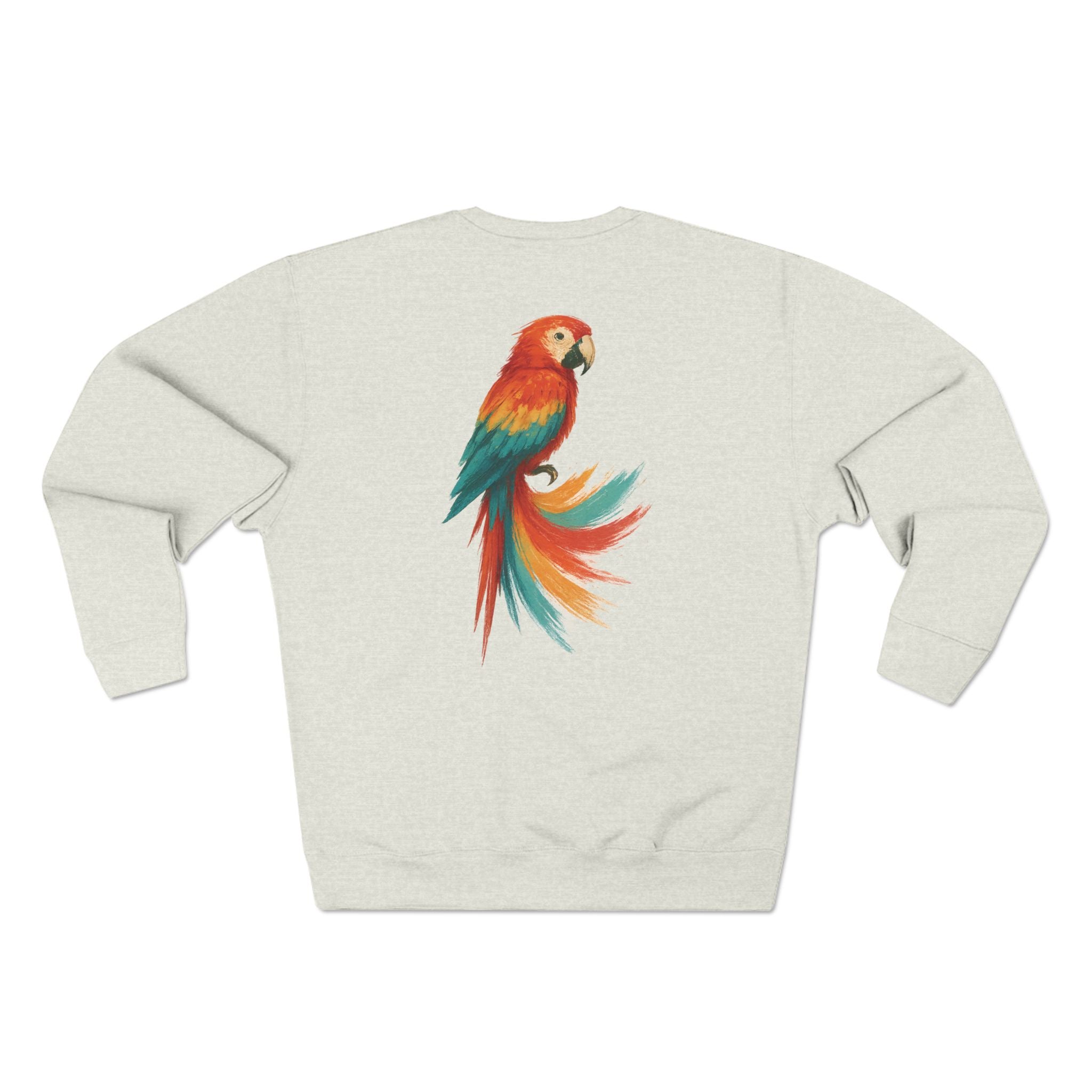 Colorful Parrot Unisex Crewneck Sweatshirt with Back Print, Gift for Bird Lovers, Cute Casual Wear, Artsy Vibe, Ideal for Cozy Days, Birthday Gift