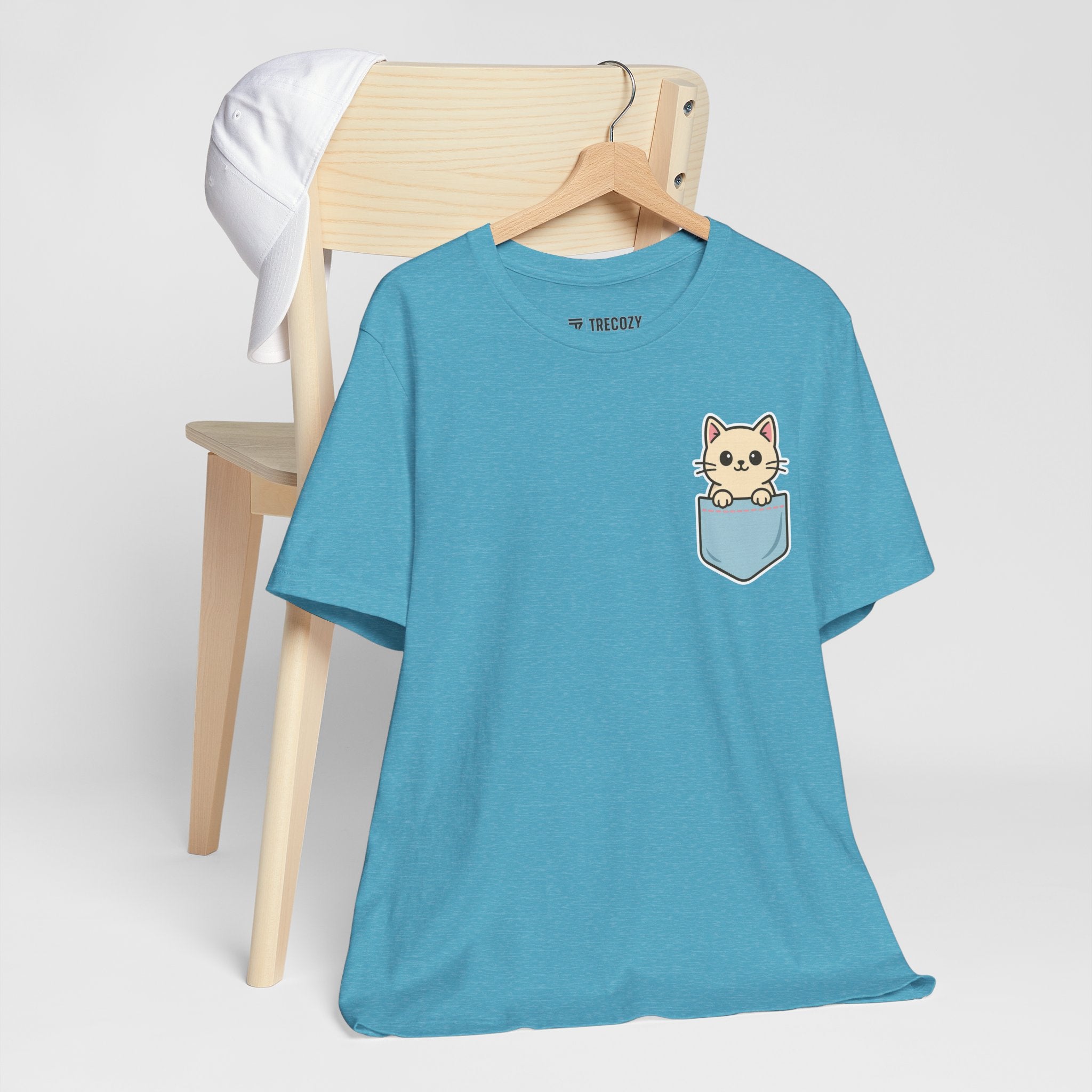 Cute Cat Pocket Tee, Cozy Cat Lover Shirt, Gift for Pet Owners, Cute Animal Top