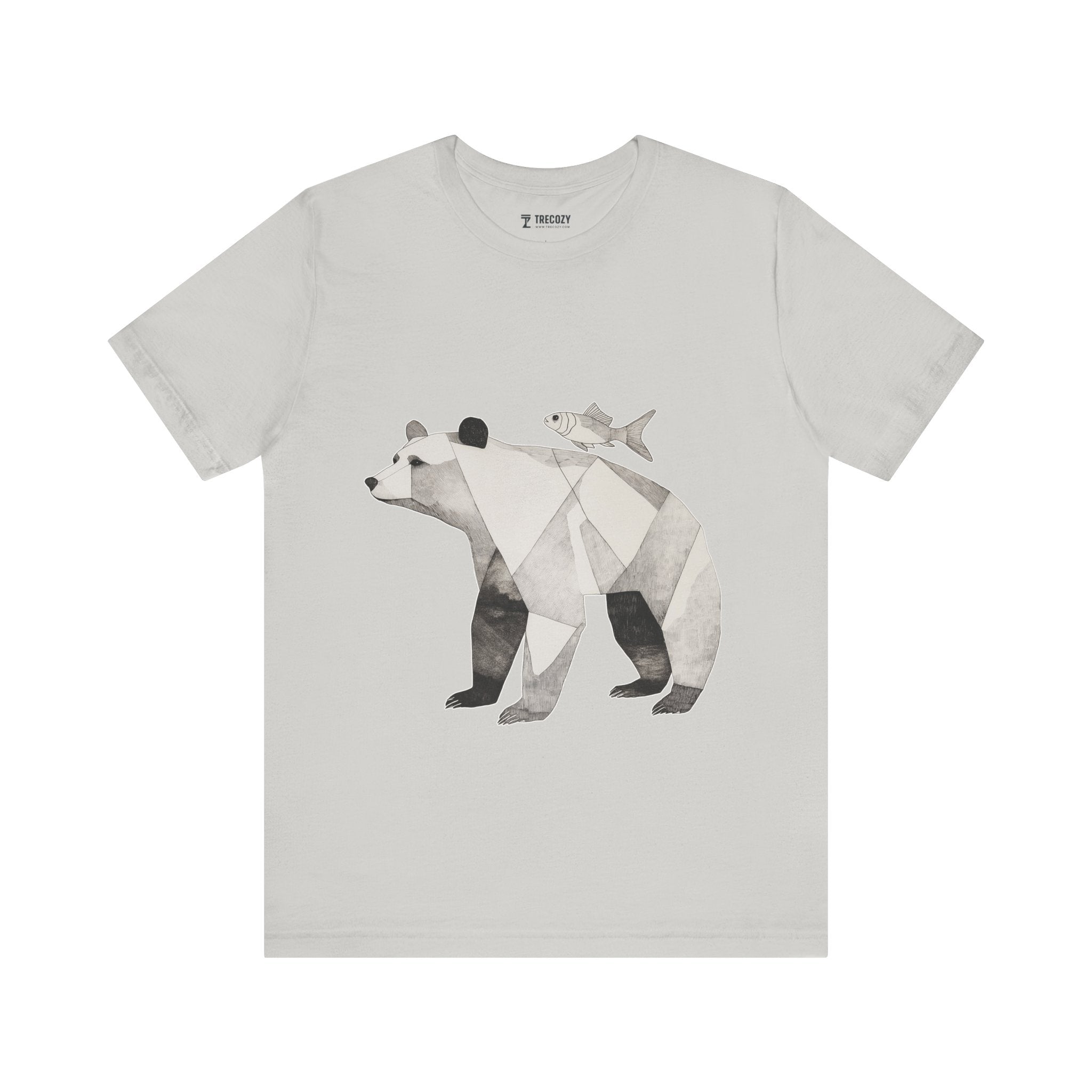 Geometric Bear & Fish – Hand-Drawn Abstract Wildlife T-Shirt, Modern Nature Graphic Tee, Wildlife Graphic Tee