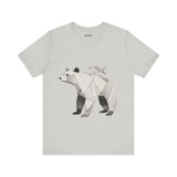 Geometric Bear & Fish – Hand-Drawn Abstract Wildlife T-Shirt, Modern Nature Graphic Tee, Wildlife Graphic Tee