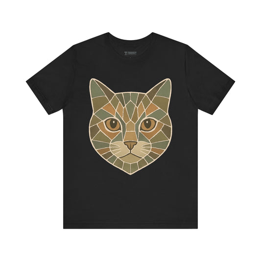 Geometric Cat Tee, Cozy TShirt, Gift for Pet Owners, Trending Cute Animal Top, Cute Cat Tshirt