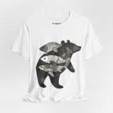 Bear & Fish – Nature T-Shirt, Artisan Wildlife Graphic Tee, Bear Graphic T-Shirt, Wildlife Lover Shirt