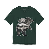 Bear & Fish – Nature T-Shirt, Artisan Wildlife Graphic Tee, Bear Graphic T-Shirt, Wildlife Lover Shirt
