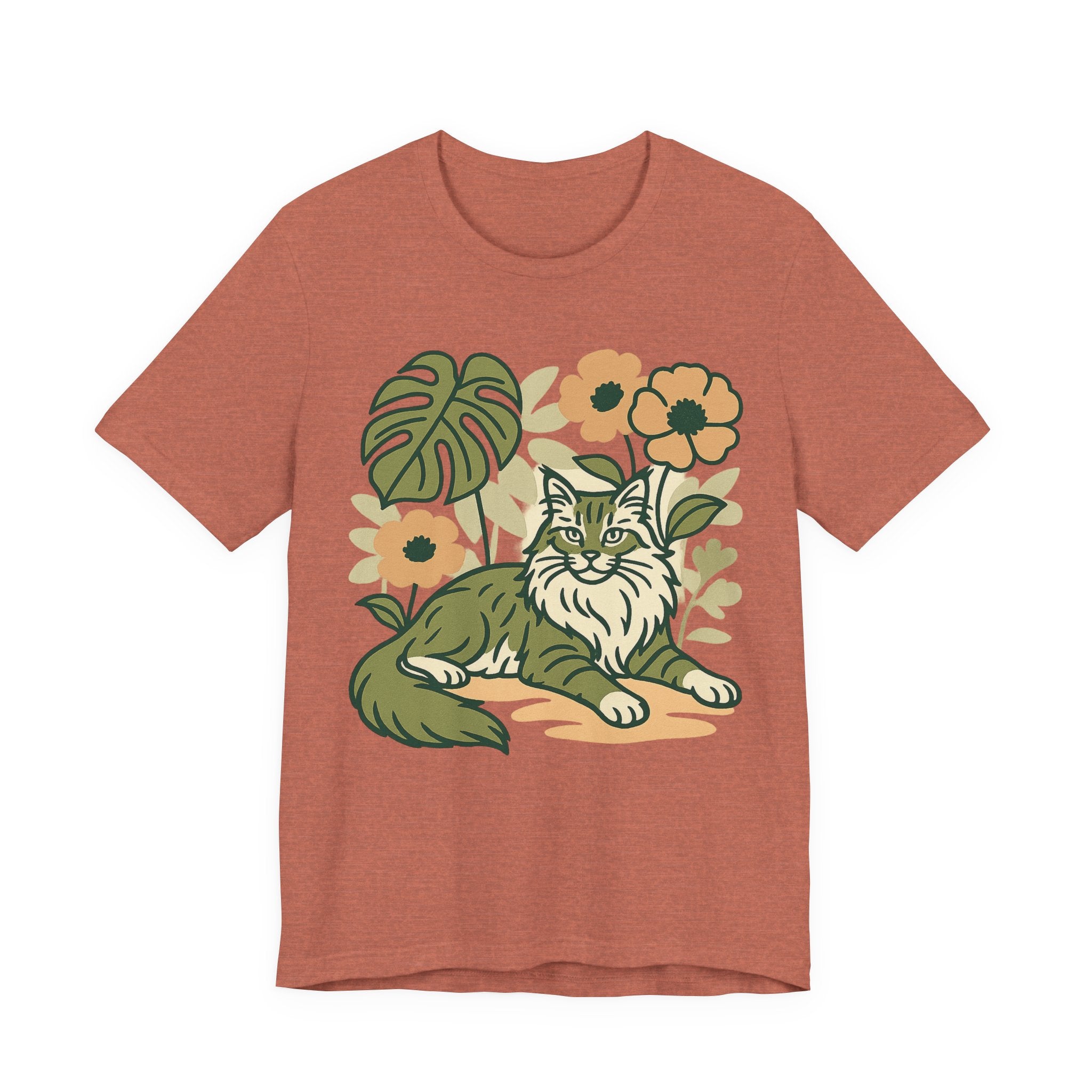 Cat with Plants Tee, Unisex Graphic Shirt, Pawsome Travel Shirt, Pet Lover Gift, Outdoor Adventure Apparel
