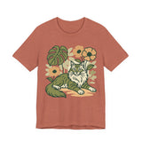Cat with Plants Tee, Unisex Graphic Shirt, Pawsome Travel Shirt, Pet Lover Gift, Outdoor Adventure Apparel
