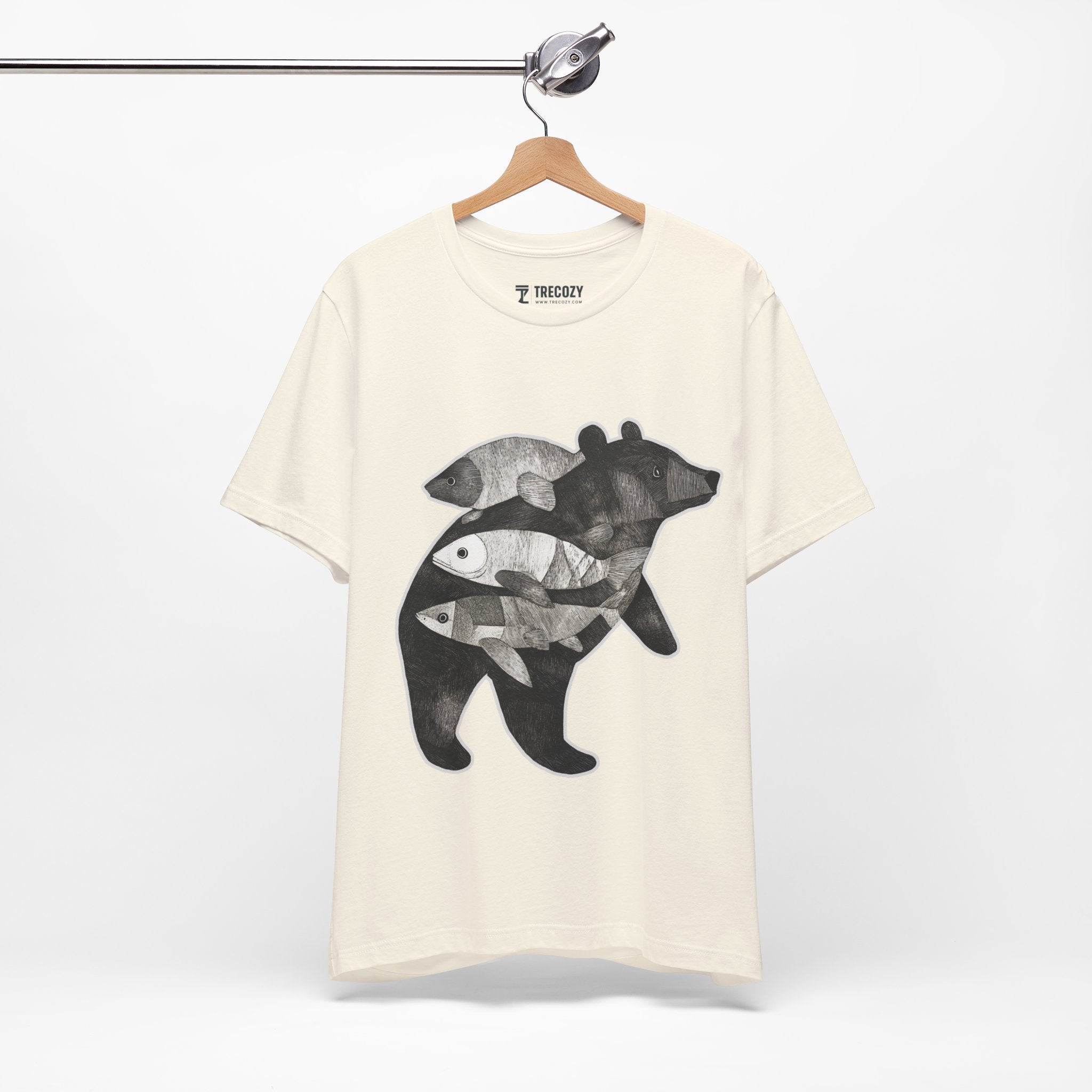 Bear & Fish – Nature T-Shirt, Artisan Wildlife Graphic Tee, Bear Graphic T-Shirt, Wildlife Lover Shirt