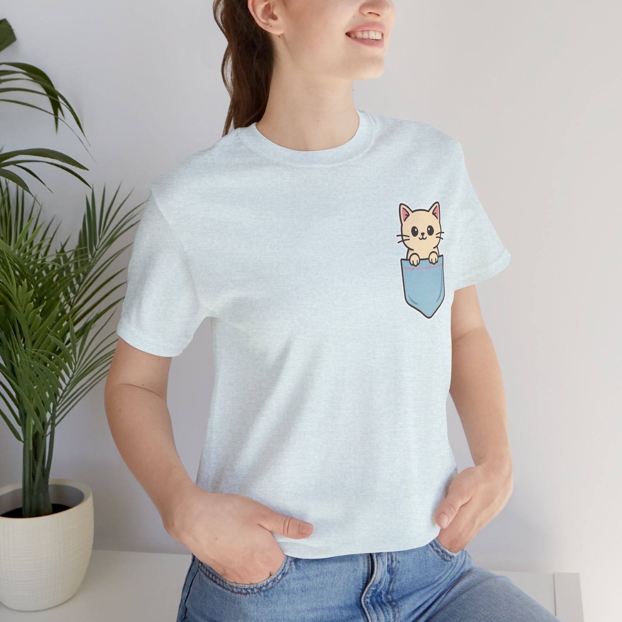 Cute Cat Pocket Tee, Cozy Cat Lover Shirt, Gift for Pet Owners, Cute Animal Top