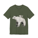 Geometric Bear & Fish – Hand-Drawn Abstract Wildlife T-Shirt, Modern Nature Graphic Tee, Wildlife Graphic Tee