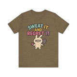 Sweat It and Regret It – Funny Sports Bunny T-Shirt, Quirky Cartoon Tennis Graphic Tee