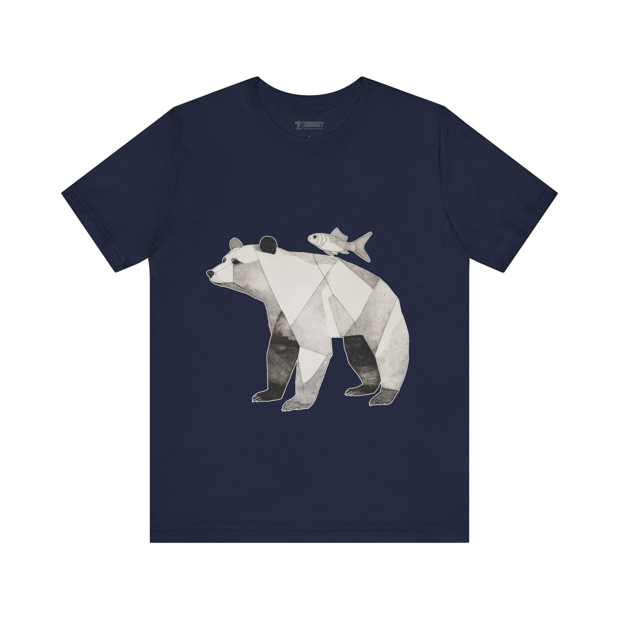 Geometric Bear & Fish – Hand-Drawn Abstract Wildlife T-Shirt, Modern Nature Graphic Tee, Wildlife Graphic Tee