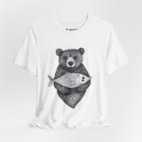 Bear with Fish – Woodland Animal T-Shirt, Nature-Inspired Graphic Tee