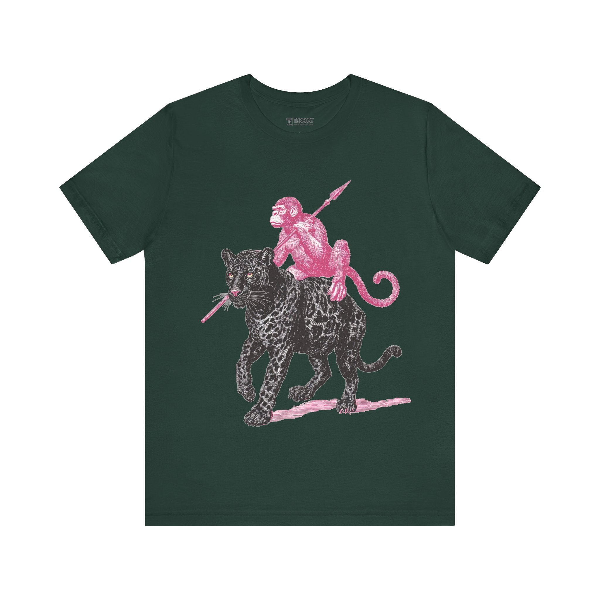 Warrior Monkey & Panther – Bold Tribal-Inspired T-Shirt, Fierce Jungle Duo Graphic Tee, Bold Animal Print Shirt