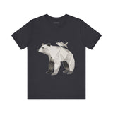 Geometric Bear & Fish – Hand-Drawn Abstract Wildlife T-Shirt, Modern Nature Graphic Tee, Wildlife Graphic Tee