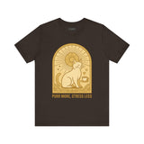 Purr More Stress Less Cat Tee, Cozy Cat Lover Shirt, Gift for Pet Owners, Cute Animal Top, Cat with Coffee