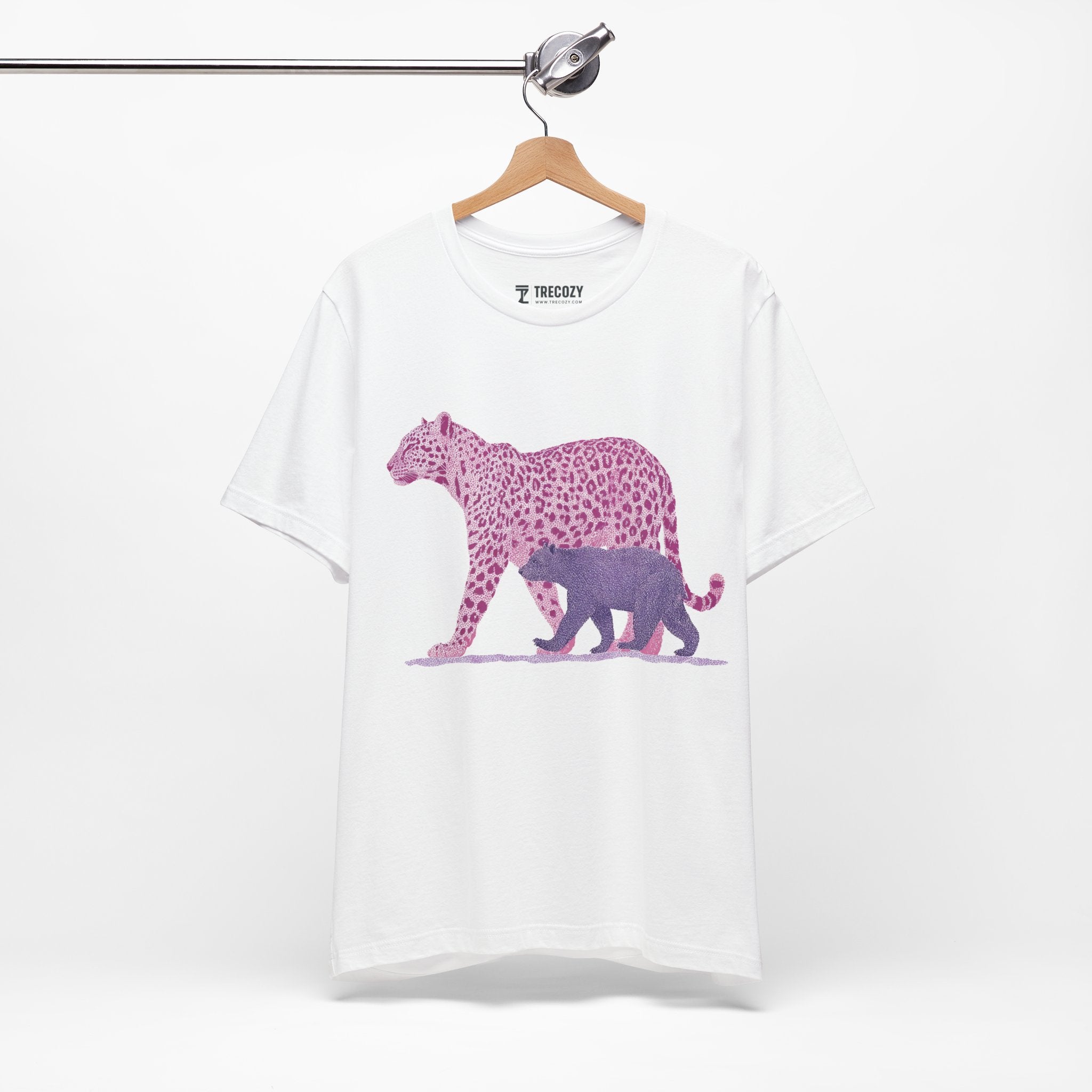 Leopard & Bear Duo – Artistic Wildlife T-Shirt, Bold Pink & Purple Animal Graphic Tee, Nature-Inspired Graphic Tee
