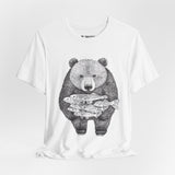 Bear with Fish Catch – Hand-Drawn Wildlife T-Shirt, Rustic Nature Graphic Tee, Artisan Wildlife Graphic Tee
