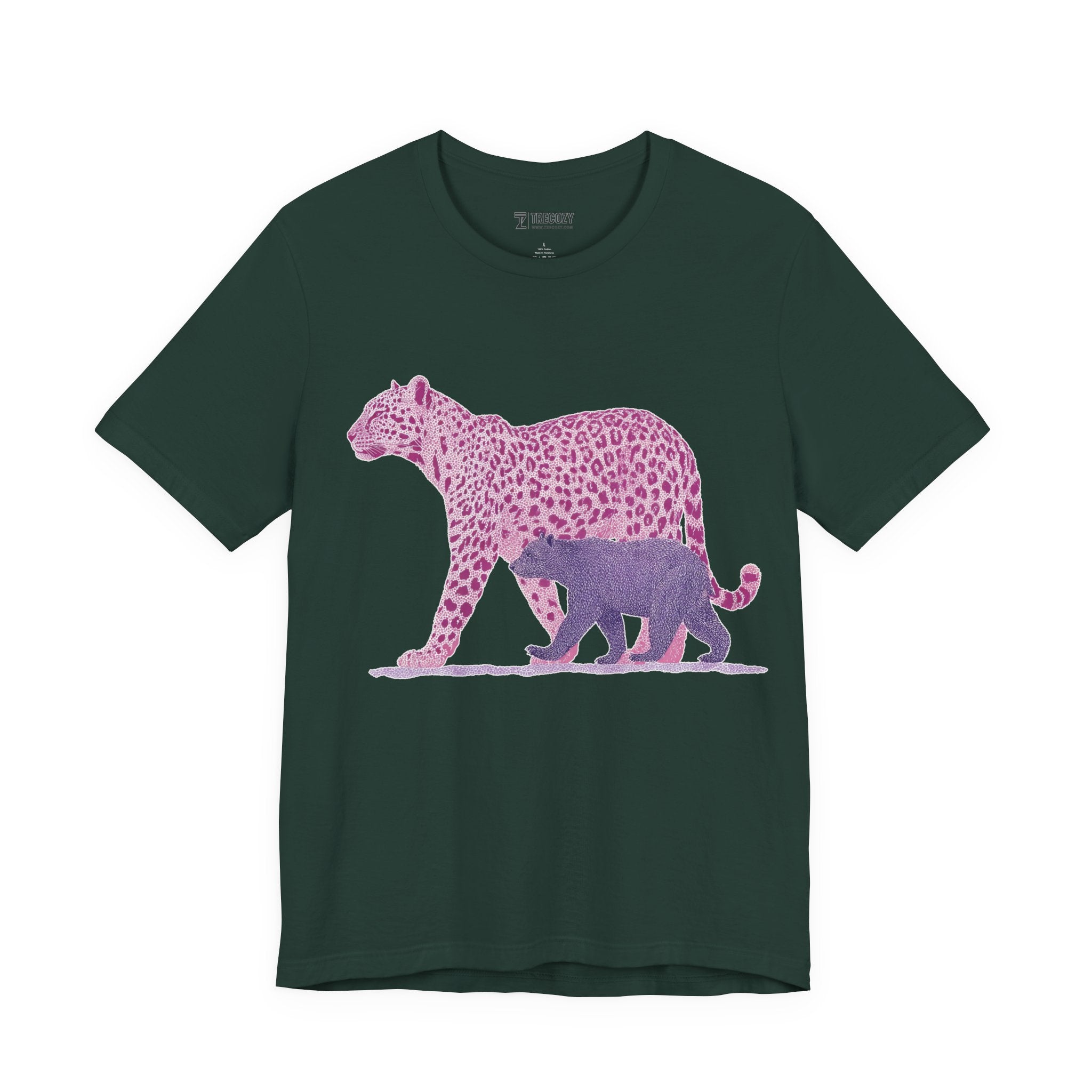 Leopard & Bear Duo – Artistic Wildlife T-Shirt, Bold Pink & Purple Animal Graphic Tee, Nature-Inspired Graphic Tee