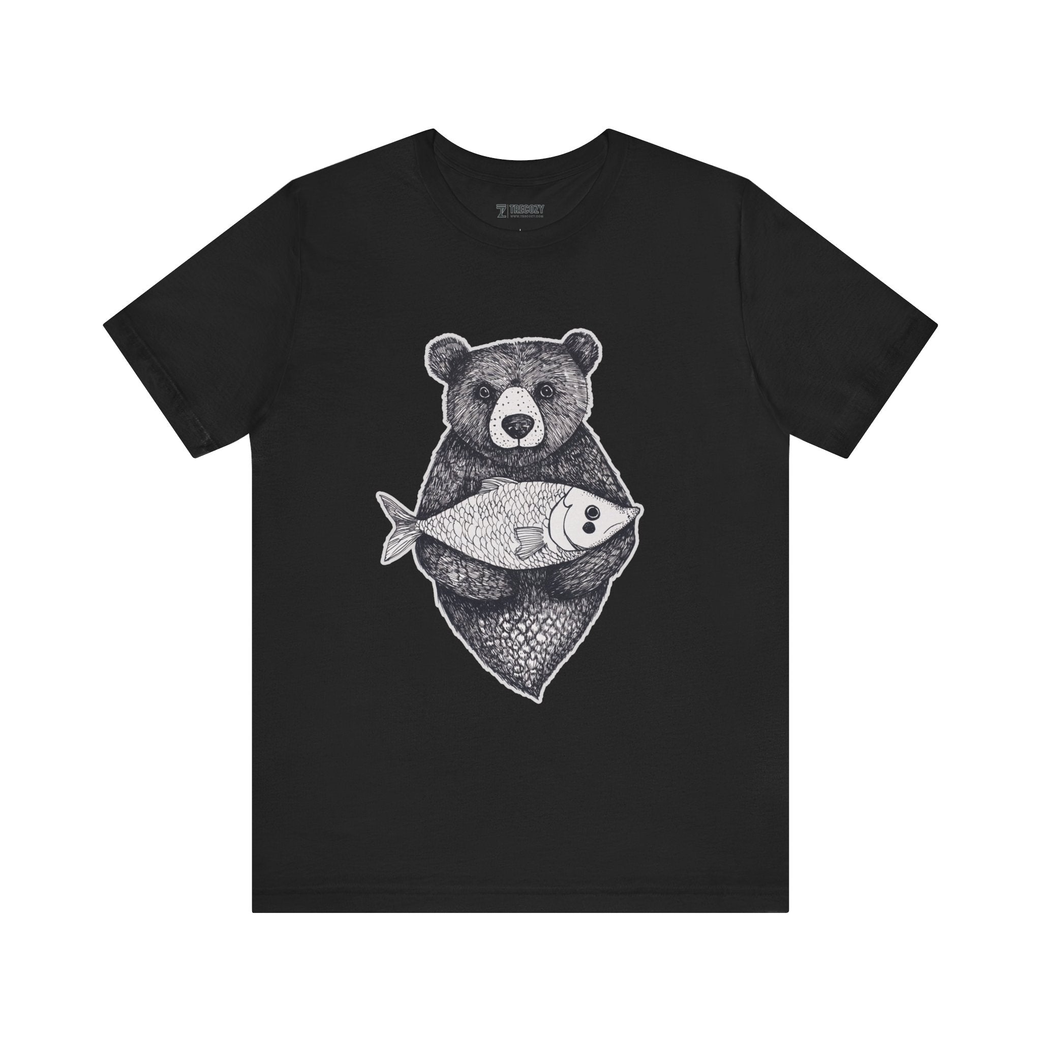 Bear with Fish – Woodland Animal T-Shirt, Nature-Inspired Graphic Tee