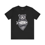 Bear with Fish – Woodland Animal T-Shirt, Nature-Inspired Graphic Tee