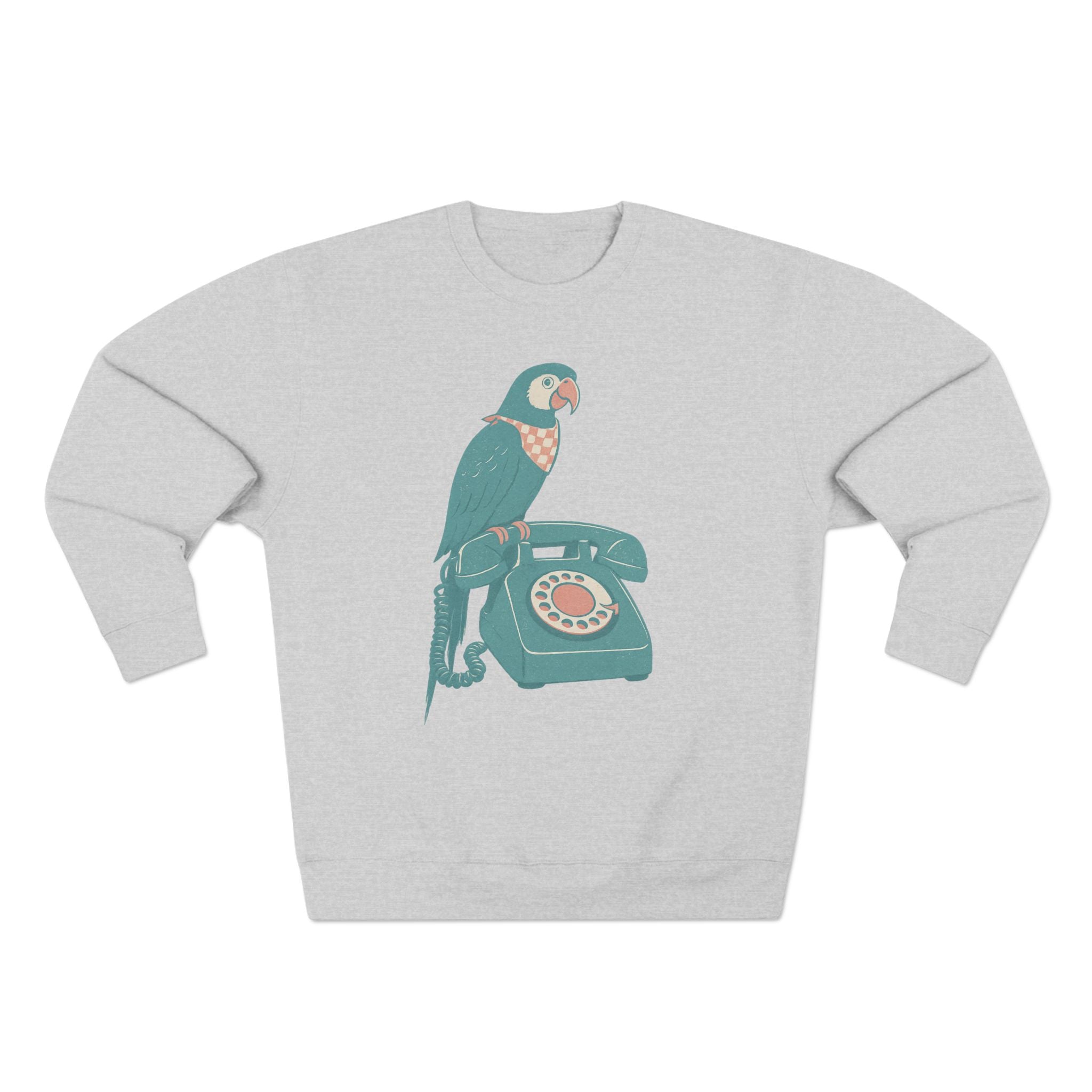 Vintage Parrot Phone Unisex Crewneck Sweatshirt, Gift for Bird Lovers, Cute Casual Wear, Retro Vibe, Ideal for Cozy Days, Birthday Gift