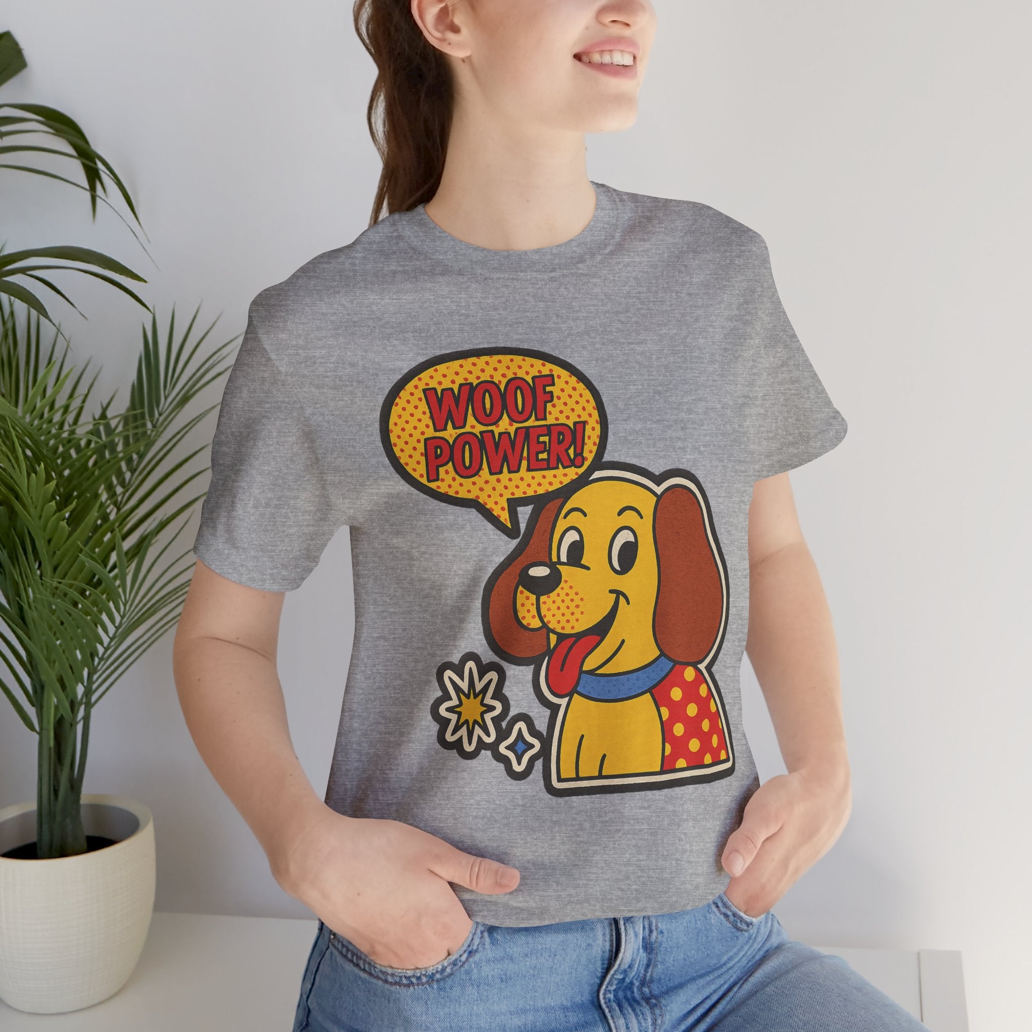 Woof Power Unisex Tee, Dog Lover Shirt, Fun Graphic Tee, Pet Owner Gift, Cartoon Dog T-Shirt, Animal Lover Apparel