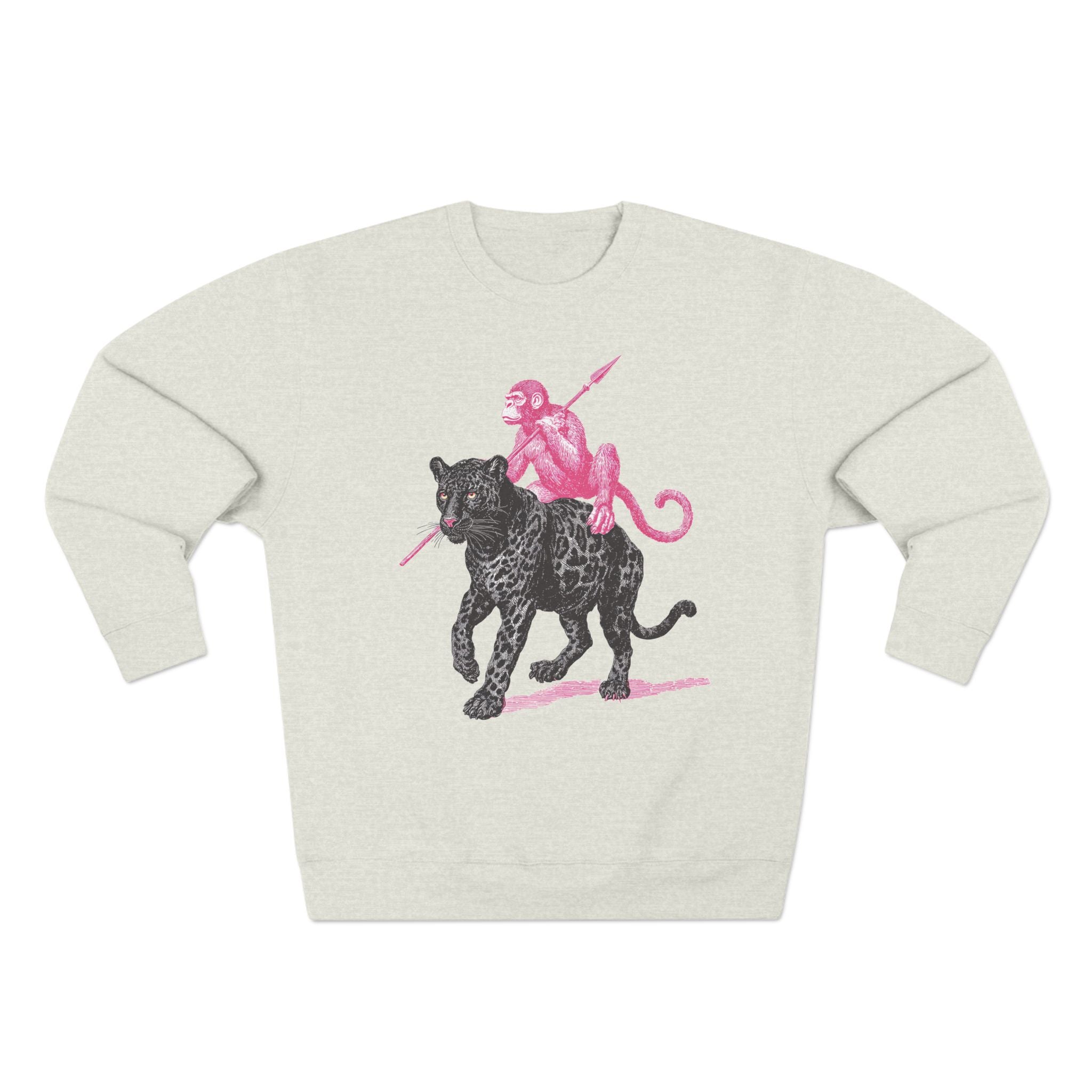 Leopard and Monkey Crewneck Sweatshirt, Cozy Sweatshirt, Nature Lover Gift, Animal Sweatshirt, Casual Wear, Unisex Fashion