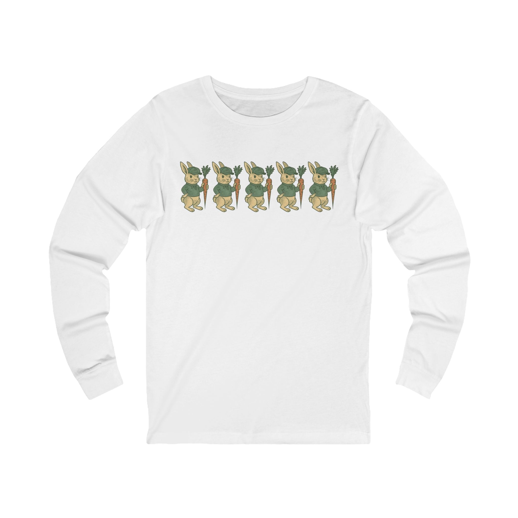 Unisex Jersey Long Sleeve Tee with Playful Rabbit Design, Cute Gift for Nature Lovers, Perfect for Spring Outings, Eco-Friendly Fashion